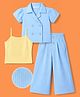 OLLINGTON ST. Waffle Half Sleeves Top With Inner Tee & Culottes Set - Blue & White