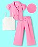 OLLINGTON ST. Set Of Waffle Half Sleeves Top With Inner Tee & Culottes Set - Baby Pink & White