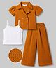 OLLINGTON ST. Waffle Half Sleeves Top With Inner Tee & Culottes Set - Mustard & White