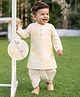 Babyhug Chanderi Woven Full Sleeves Kurta Dhoti Set with Floral Embroidery - White