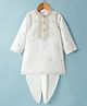 Babyhug Cotton Blend Woven Full Sleeves Kurta Dhoti Set With Floral Embroidery - White