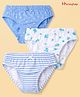 Honeyhap Premium Cotton Elastane Knit with Bio Finish Panties with Floral & Heart Print Pack of 3 - Bright White & Little Boy Blue