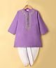 Babyhug Chanderi Woven Full Sleeves Kurta Dhoti Set with Embroidery - Purple
