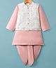 Babyhug Cotton Blend Woven Full Sleeves Kurta Dhoti Set With Sequinned Jacket - Peach