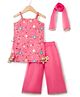 Babyhug Organaza Woven Sleeveless Floral Embroidered Kurti & Sharara Set With Dupatta - Pink