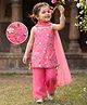 Babyhug Organaza Woven Sleeveless Floral Embroidered Kurti & Sharara Set With Dupatta - Pink