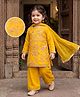 Babyhug Georgette Woven Full Sleeves Floral Embroidered Kurti Sharara Set With Dupatta - Yellow