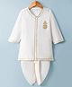 Babyhug Cotton Blend Woven Full Sleeves Kurta Dhoti Set With Floral Embroidery - White