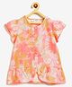 Campana 100% Cotton Woven Half Petal Sleeves Floral Printed Top - Pink & Brown
