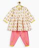 Campana 100% Cotton Woven Full Sleeves Floral Printed Kurti & Dhoti Set - White & Pink