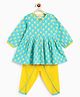 Campana 100% Cotton Woven Full Sleeves Floral Printed Kurti & Dhoti Set - Turquoise & Yellow