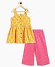 Campana 100% Cotton Woven Sleeveless Floral Printed Kurti & Palazzo Set - Yellow & Pink
