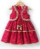Babyhug Georgette Woven Sleeveless Ethnic Dress With With Bandhani Print & Shrug - Red