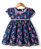 Babyhug Cambric Woven Half Sleeves Ethnic Dress with Floral Print & Embroidery - Navy Blue