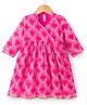 Babyhug Cambric Woven Three Fourth Sleeves Printed Ethnic Dress - Pink