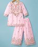 Babyhug Net Woven Three Fourth Sleeves Kurti Palazo Set With Sequin Detailing - Pink