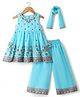 Babyhug Georgette Woven Sleeveless Kurti Palazzo Set with Floral Embroidery & Dupatta - Aqua Blue