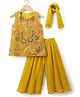 Babyhug Cotton Woven Sleeveless Embroidered Top & Palazo Set With Dupatta & Sequin Detailing - Mustard