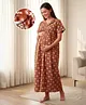 Bella Mama Cotton Woven Half Sleeves Nighty with Floral Print - Rust Orange