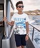 OLLINGTON ST. Cotton Knit Half Sleeves Nautical Theme Printed T-Shirt & Shorts - Multicolour & Navy