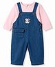 Enfance Core Woven Three Fourth Sleeves Tee With Full Length Dungaree - Pink