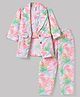 Enfance Core Knit to Woven Full Sleeves Floral Printed Co-Ords Jacket Top & Pant Set - Peach