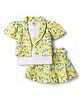 Enfance Core Cotton Knit Woven Sleeveless Top & Skirt Set With Jacket & Floral Print - Yellow