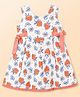 Enfance Core Cotton Woven Sleeveless Strawberry & Floral Printed Frock With Bow Applique - Peach