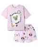 Primo Gino Disney Single Jersey Knit Half Sleeves T-Shirt & Shorts Night Suit with Minnie & Friends Graphics - Lavender