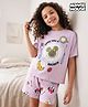 Primo Gino Disney Single Jersey Knit Half Sleeves T-Shirt & Shorts Night Suit with Minnie & Friends Graphics - Lavender