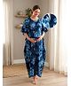 Bella Mama Cotton Woven Three Fourth Sleeves Maternity Nursing Kaftan with Floral Print - Blue