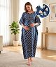 Bella Mama Cotton Woven Half Sleeves Maternity Nursing Kaftan with Floral Print - Blue