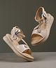 Tiny Bugs Stone Embellished Butterfly & Bow Applique Detailed Velcro Closure Sandals - Beige