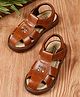 Tiny Bugs Metal Stud Embellished & Brand Name Printed Velcro Closure Sandals - Tan