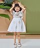 Peppermint Linen Woven Half Puffed Sleeves Floral Embroidered Bow Applique Detailed Dress - Beige
