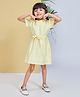 Peppermint Woven Half Sleeves Bow Applique Detailed & Floral Embroidered Dress - Yellow