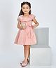 Peppermint Woven Half Gathered Sleeves Bow Applique Detailed Dress With Belt - Peach