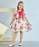 Peppermint Woven Bell Sleeves Floral Printed Bow Applique Detailed Dress - Maroon