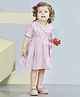 Peppermint Linen Woven Half Sleeves Striped & Floral Embroidered Dress - Pink