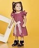Peppermint Woven Half Flutter Sleeves Bow & Floral Applique Detailed Dress - Pink