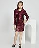 Peppermint Knitted Knit Full Sleeves Sequins Embellished Dress - Maroon