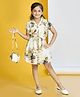 Peppermint Rayon Woven Half  Sleeves Floral Printed Dress With Purse - Beige