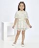 Peppermint Blended Woven Short Gathered Sleeves Floral Print Dress With Belt - Cream
