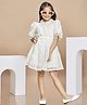 Peppermint Chiffon Woven Half Puffed Sleeves Floral Embroidered Dress - Cream