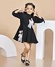 Peppermint Lace Knit Three Fourth Sleeves Floral Embroidered & Bow Applique Detailed Dress - Black