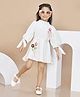 Peppermint Lace Knit Three Fourth Sleeves Floral Embroidered & Bow Applique Detailed Dress - White