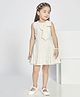 Peppermint Chiffon Woven Sleeveless Bow Applique Detailed & Dots Foil Printed Dress - Cream