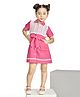 Peppermint Cotton Woven Half Sleeves Geometric Design Lace Embellished Dress - Pink