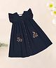 Akkriti by Pantaloons Cotton Woven Frill Sleeves Floral Embroidered Dress - Navy Blue