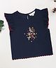 Akkriti by Pantaloons Cotton Woven Frill Sleeves Floral & Bird Embroidered Top - Blue